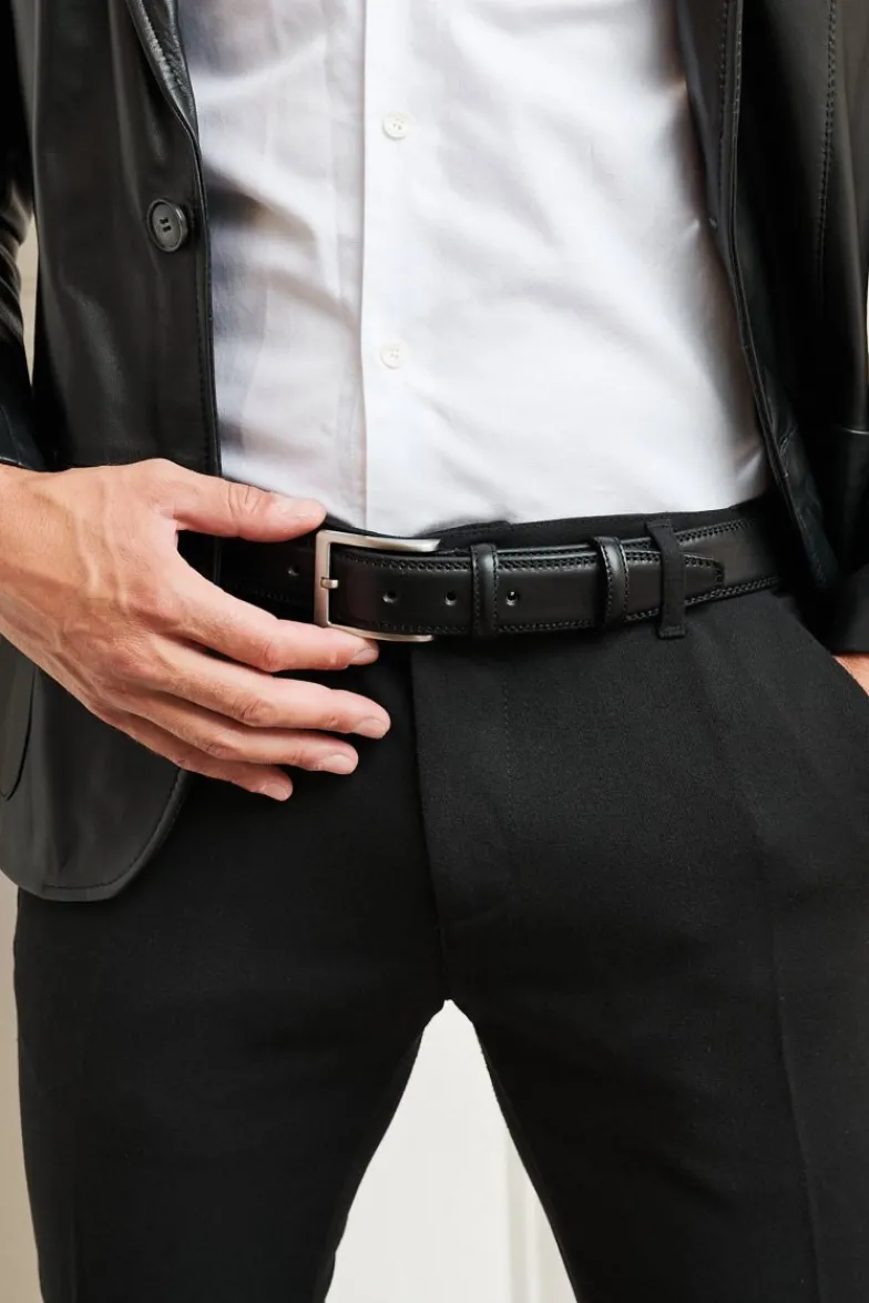 Uomo D'Arienzo Ford - Cintura uomo in pelle nera di vitello con fibbia argento
