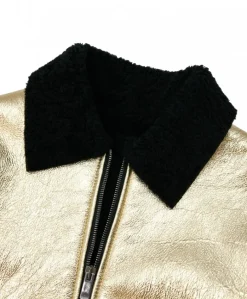 Donna D'Arienzo G155 - Bomber in montone color oro laminato effetto liscio