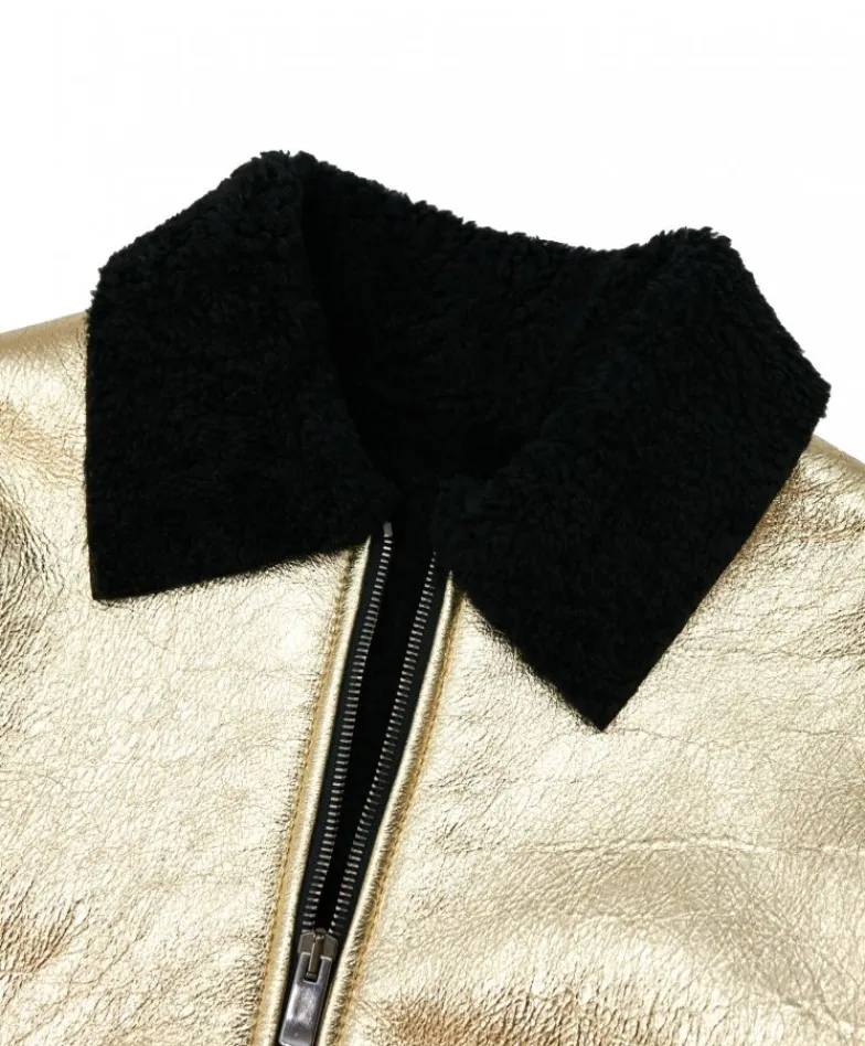Donna D'Arienzo G155 - Bomber in montone color oro laminato effetto liscio