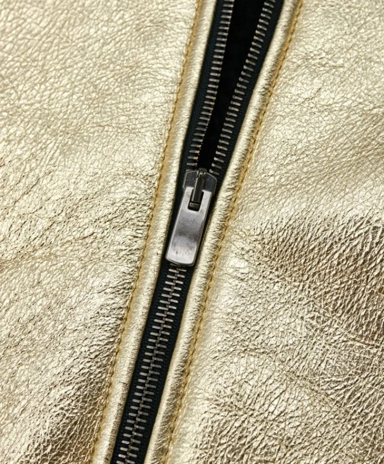 Donna D'Arienzo G155 - Bomber in montone color oro laminato effetto liscio