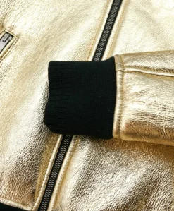 Donna D'Arienzo G155 - Bomber in montone color oro laminato effetto liscio