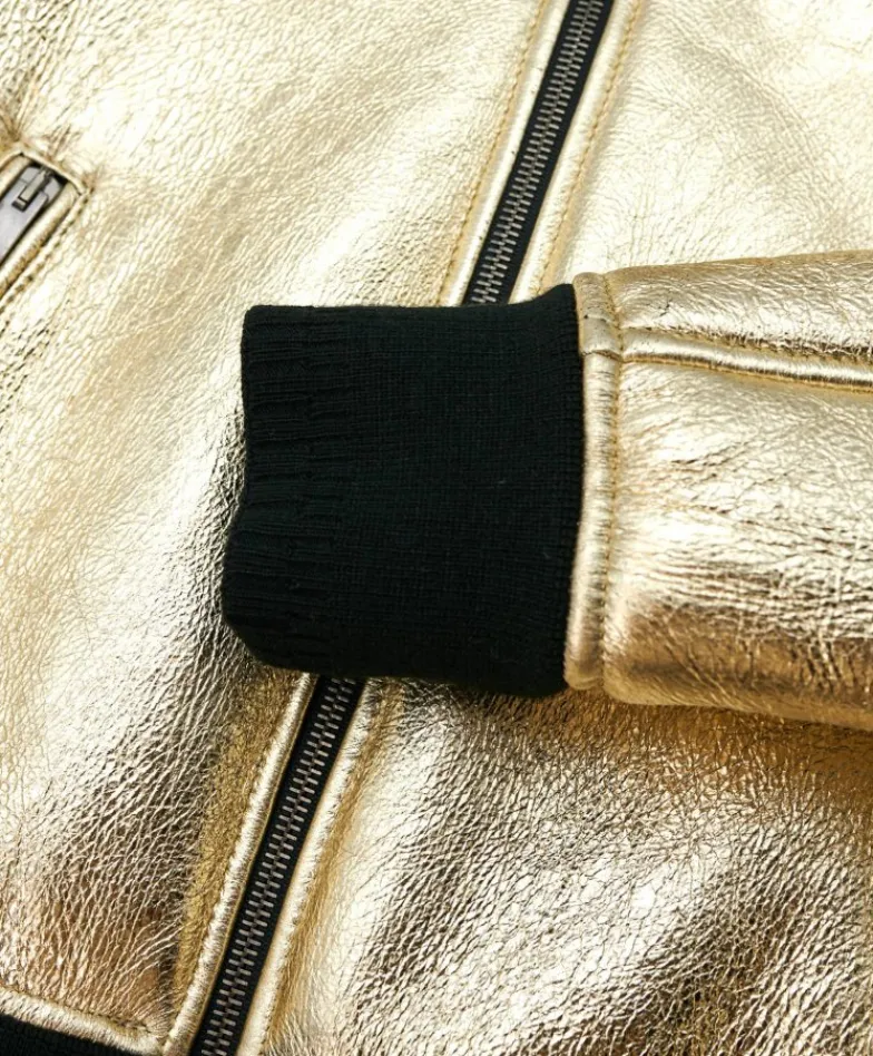 Donna D'Arienzo G155 - Bomber in montone color oro laminato effetto liscio