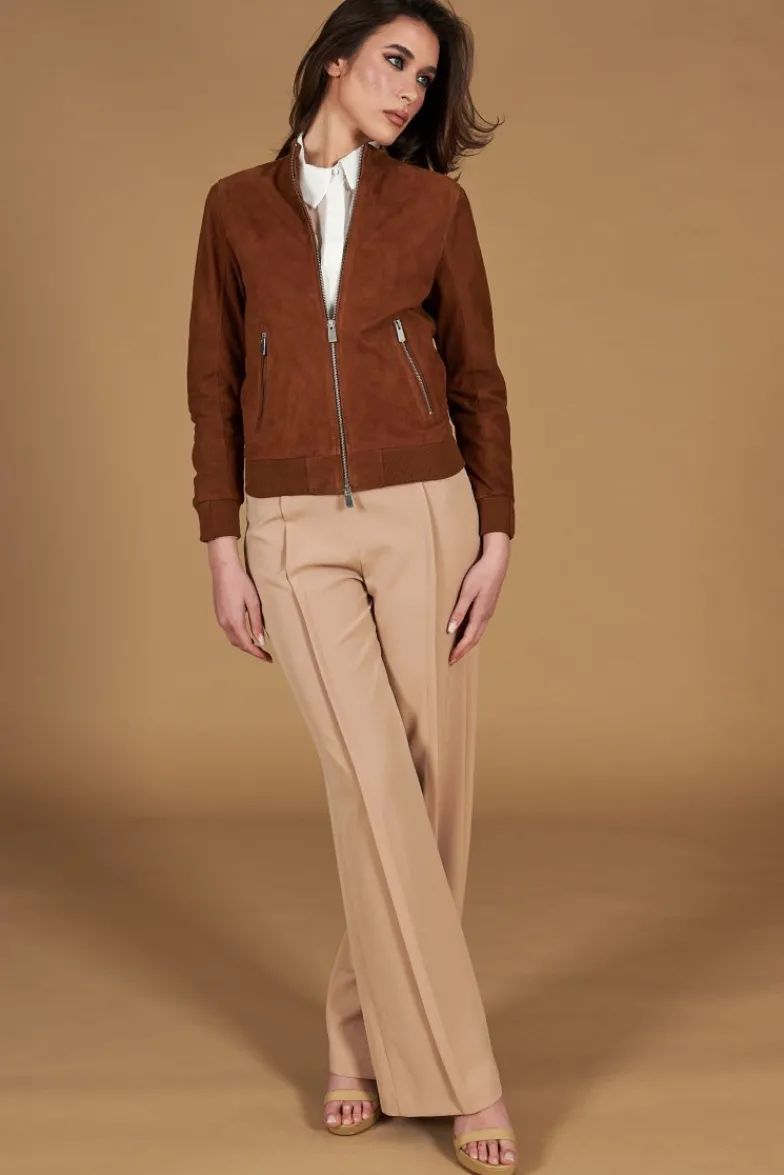 Donna D'Arienzo G154 - Bomber in pelle camoscio cuoio colletto coreana