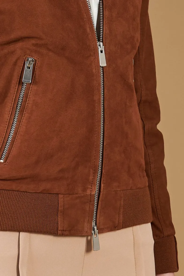 Donna D'Arienzo G154 - Bomber in pelle camoscio cuoio colletto coreana