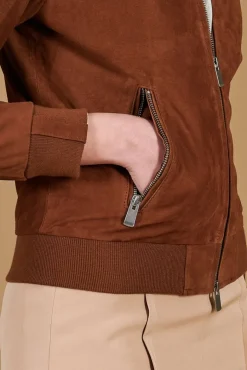 Donna D'Arienzo G154 - Bomber in pelle camoscio cuoio colletto coreana