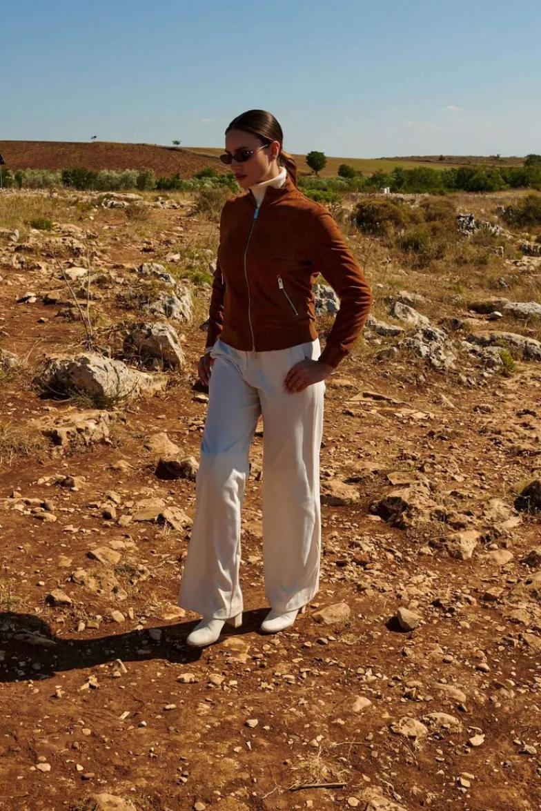 Donna D'Arienzo G154 - Bomber in pelle camoscio cuoio colletto coreana