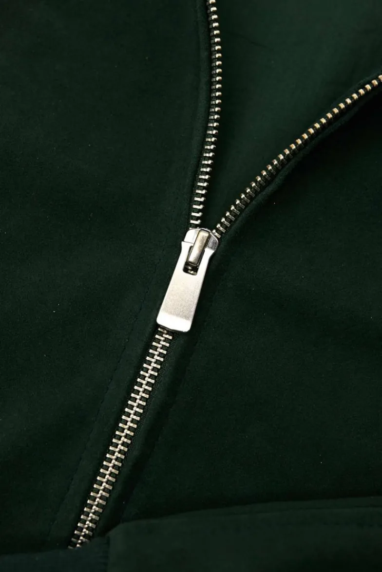 Donna D'Arienzo G154 - Bomber in pelle camoscio verde colletto coreana