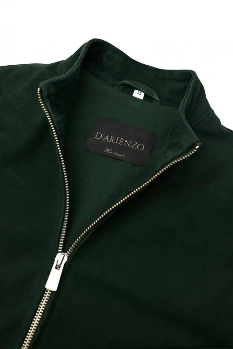 Donna D'Arienzo G154 - Bomber in pelle camoscio verde colletto coreana