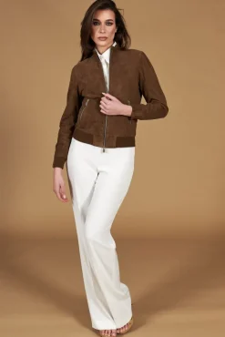 Donna D'Arienzo G154 - Bomber in pelle camoscio fango colletto coreana