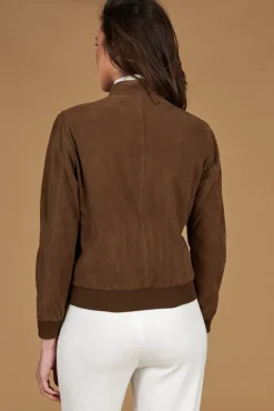 Donna D'Arienzo G154 - Bomber in pelle camoscio fango colletto coreana