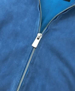 Donna D'Arienzo G154 - Bomber in pelle camoscio blu denim colletto coreana