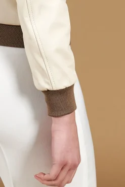 Donna D'Arienzo G154 - Bomber in pelle color crema con profili color fango
