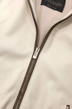 Donna D'Arienzo G154 - Bomber in pelle color crema con profili color fango