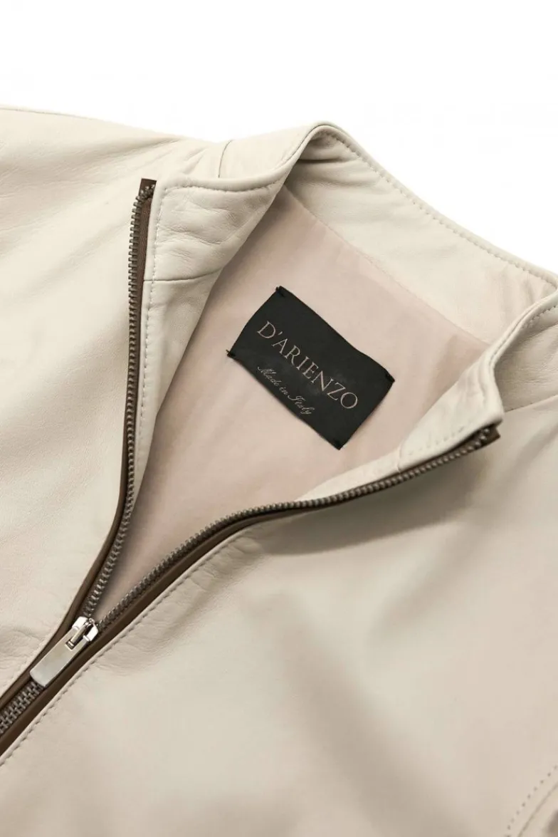 Donna D'Arienzo G154 - Bomber in pelle color crema con profili color fango