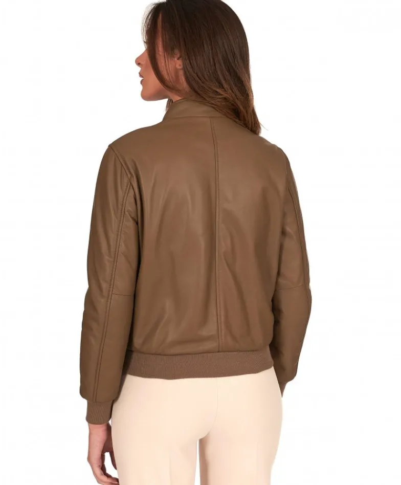 Donna D'Arienzo G154 - Bomber in pelle color fango effetto liscio