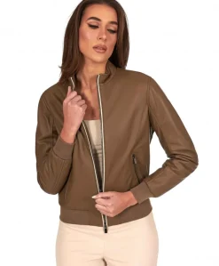 Donna D'Arienzo G154 - Bomber in pelle color fango effetto liscio