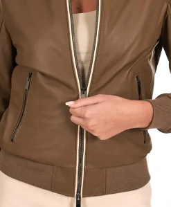 Donna D'Arienzo G154 - Bomber in pelle color fango effetto liscio