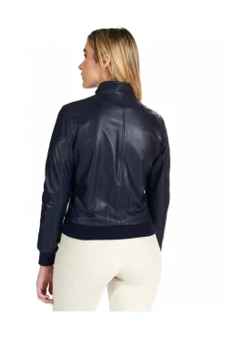 Donna D'Arienzo G154 - Bomber in pelle naturale blu avion effetto liscio