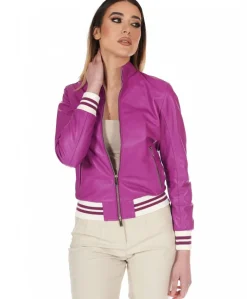 Donna D'Arienzo G154 - Bomber in pelle naturale glicine effetto liscio