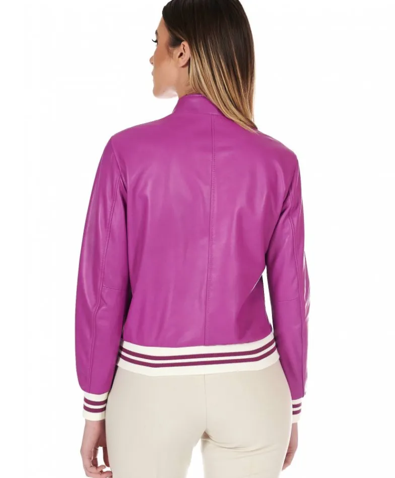 Donna D'Arienzo G154 - Bomber in pelle naturale glicine effetto liscio