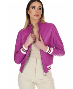 Donna D'Arienzo G154 - Bomber in pelle naturale glicine effetto liscio