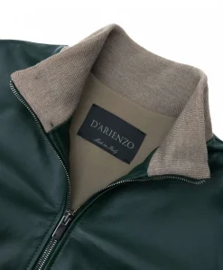 Donna D'Arienzo G155 - Bomber in pelle naturale verde collo in lana merino