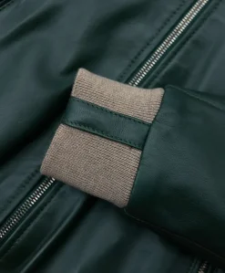 Donna D'Arienzo G155 - Bomber in pelle naturale verde collo in lana merino