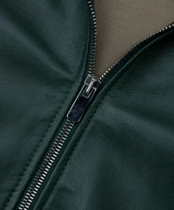 Donna D'Arienzo G155 - Bomber in pelle naturale verde collo in lana merino