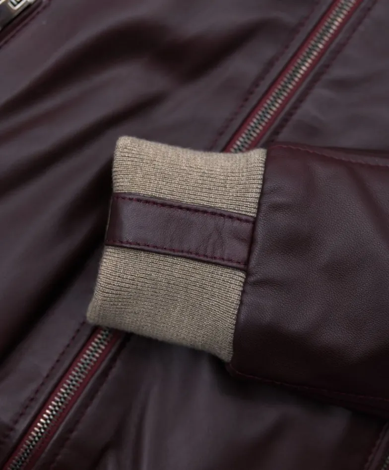 Donna D'Arienzo G155 - Bomber in pelle naturale bordeaux collo in lana merino