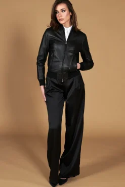 Donna D'Arienzo G154 - Bomber in pelle nera nappa effetto liscio
