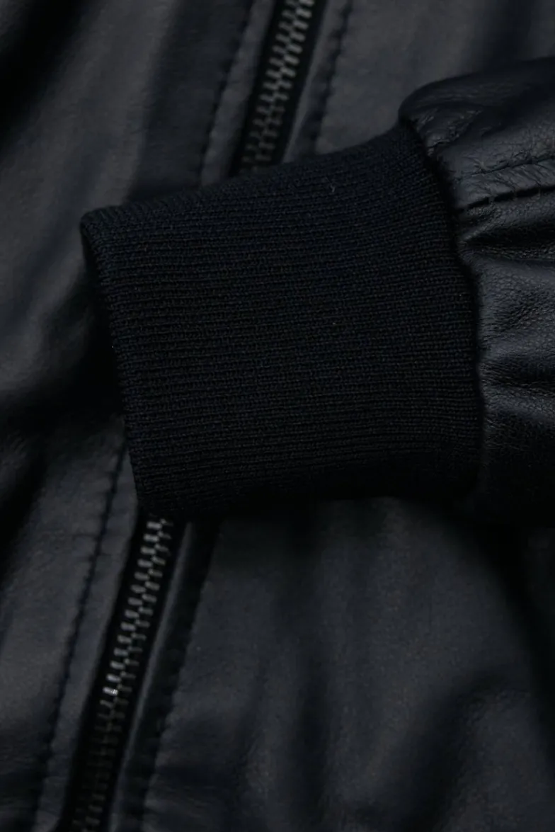 Donna D'Arienzo G154 - Bomber in pelle nera nappa effetto liscio