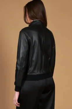 Donna D'Arienzo G154 - Bomber in pelle nera nappa effetto liscio