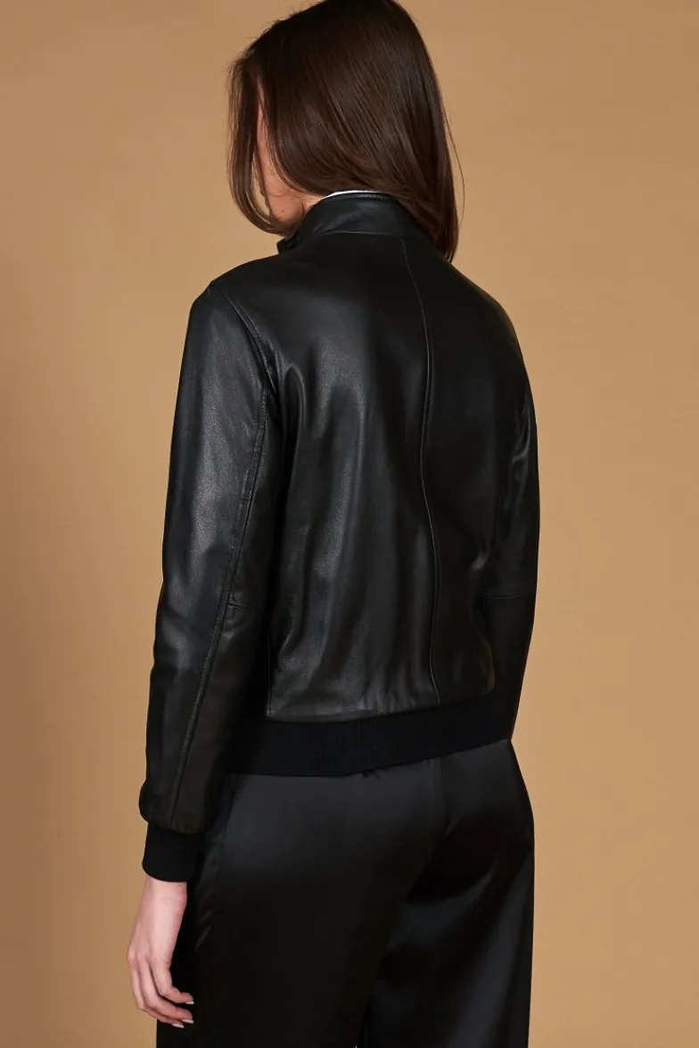 Donna D'Arienzo G154 - Bomber in pelle nera nappa effetto liscio