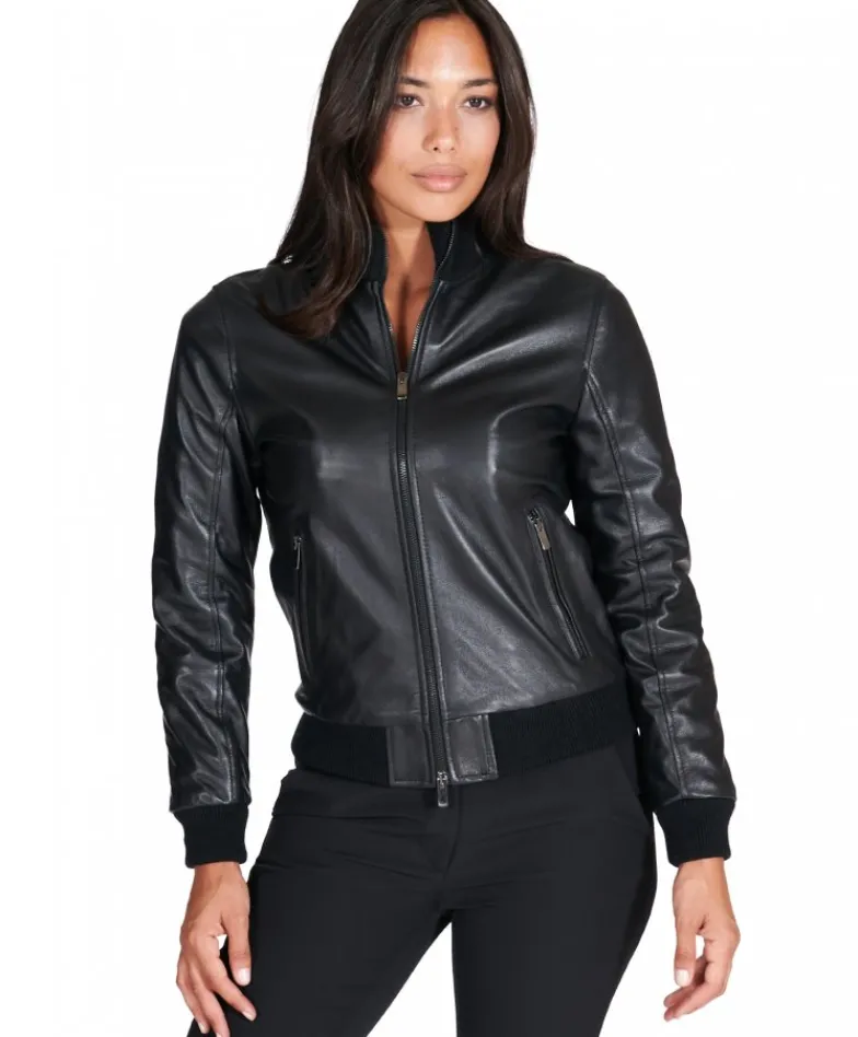 Donna D'Arienzo G155 - Bomber in pelle nera nappa effetto liscio