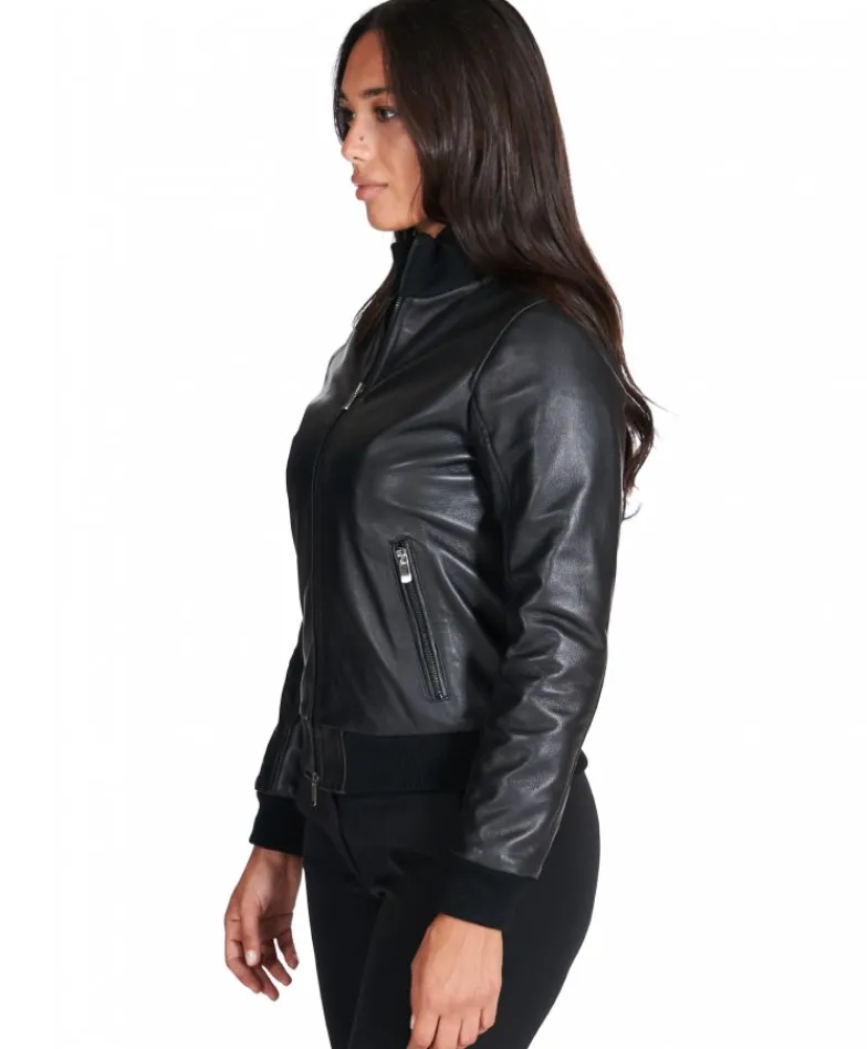 Donna D'Arienzo G155 - Bomber in pelle nera nappa effetto liscio