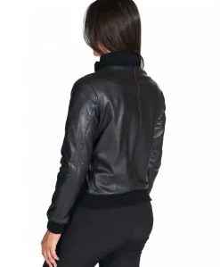 Donna D'Arienzo G155 - Bomber in pelle nera nappa effetto liscio