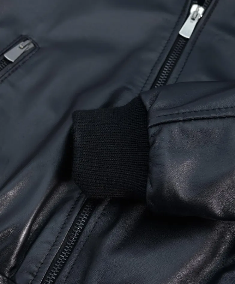 Donna D'Arienzo G155 - Bomber in pelle nera nappa effetto liscio