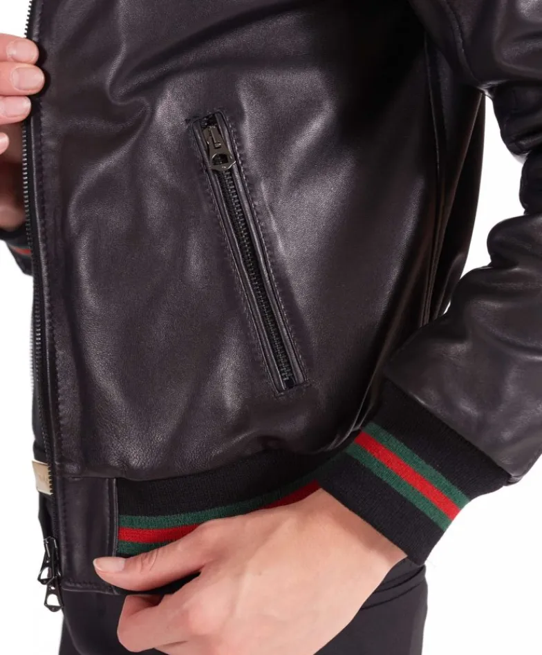 Donna D'Arienzo G154 - Bomber in pelle nera nappa effetto liscio collo coreana