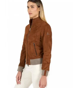 Donna D'Arienzo G154 - Bomber in pelle scamosciata cuoio e lana merinos