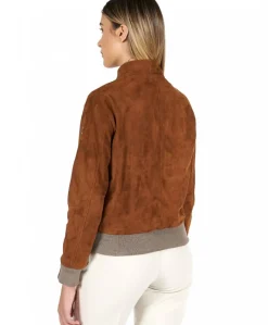 Donna D'Arienzo G154 - Bomber in pelle scamosciata cuoio e lana merinos