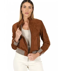 Donna D'Arienzo G154 - Bomber in pelle scamosciata cuoio e lana merinos