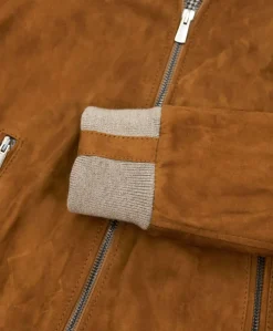 Donna D'Arienzo G154 - Bomber in pelle scamosciata cuoio e lana merinos