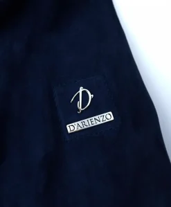 Donna D'Arienzo G155 - Bomber in pelle scamosciata blu collo in lana merino