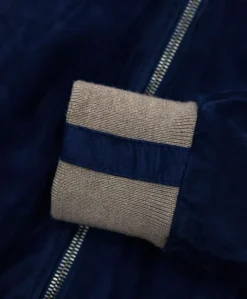Donna D'Arienzo G155 - Bomber in pelle scamosciata blu collo in lana merino