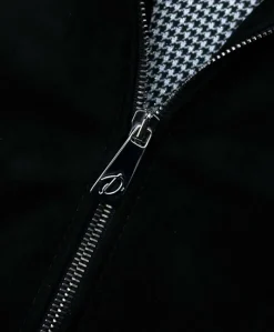 Donna D'Arienzo G155 - Bomber in pelle scamosciata nera collo in lana merino