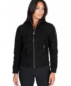 Donna D'Arienzo G155 - Bomber in pelle scamosciata nera collo in lana merino