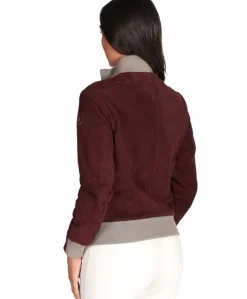 Donna D'Arienzo G155 - Bomber in pelle scamosciata bordeaux collo in lana merino