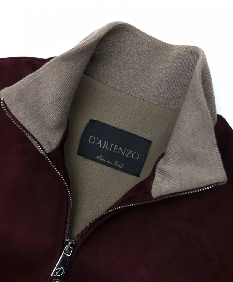 Donna D'Arienzo G155 - Bomber in pelle scamosciata bordeaux collo in lana merino