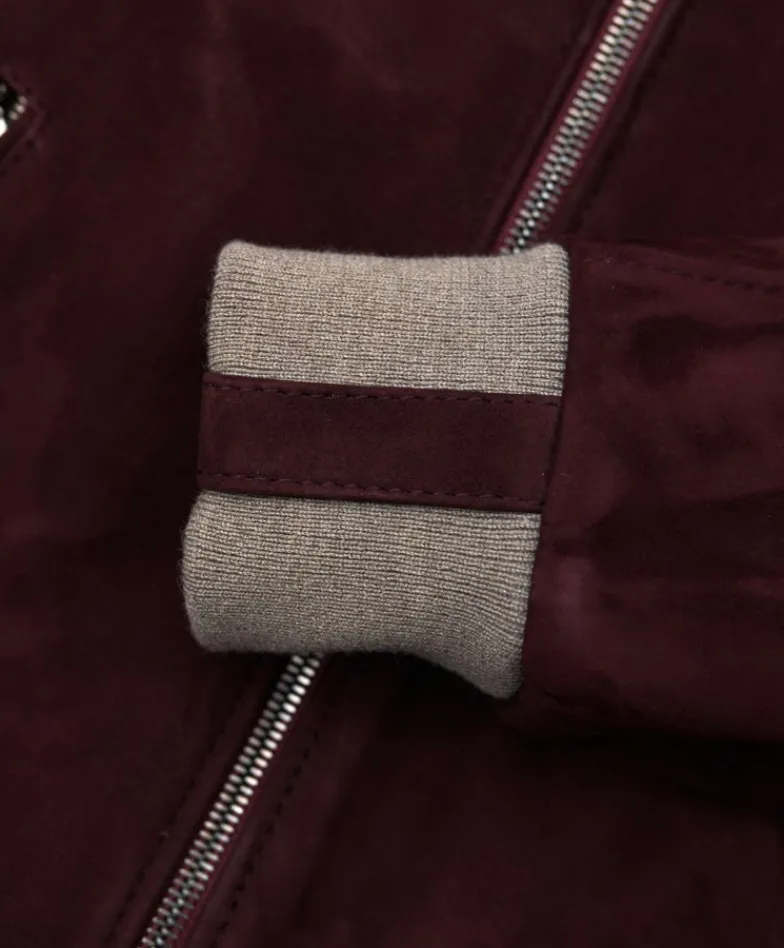 Donna D'Arienzo G155 - Bomber in pelle scamosciata bordeaux collo in lana merino