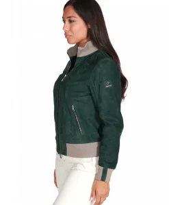 Donna D'Arienzo G155 - Bomber in pelle scamosciata verde collo in lana merino
